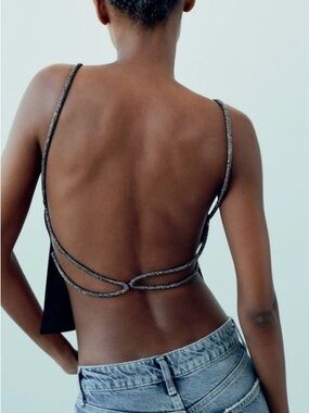 Open Back Rhinestone Top Elegant Black Women's Top Party Evening Date Birthday